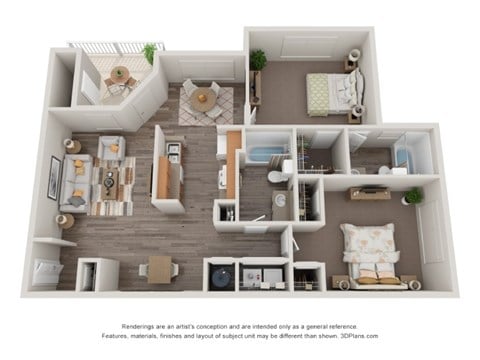Floor plan for 2 beds, 2 baths, 1059 sqft